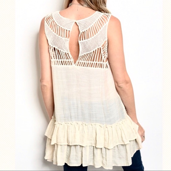 Anaise boho ivory ruffled crochet tank tunic top - Picture 2 of 8